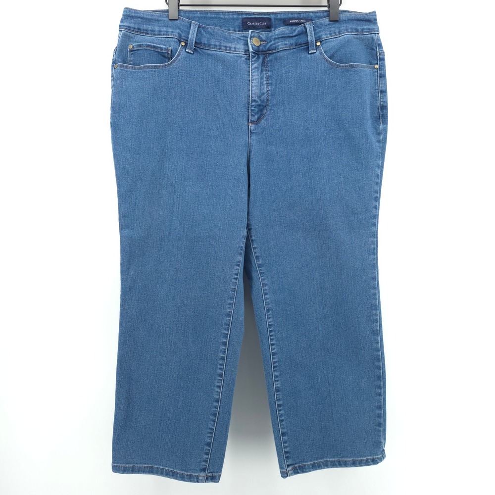Charter Club Womens Bristol Capri Jeans 16W Blue Stretch Cropped Denim